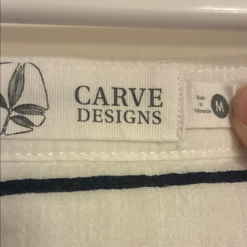 CARVE Women's White and navy Striped Button Down Shirt - Picture 2 of 3